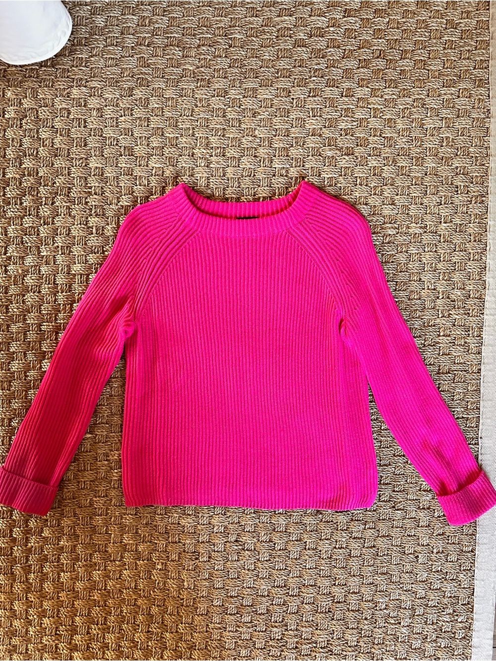 Talbots Bright Pink Ribbed Cotton Blend Raglan Sweater Size S